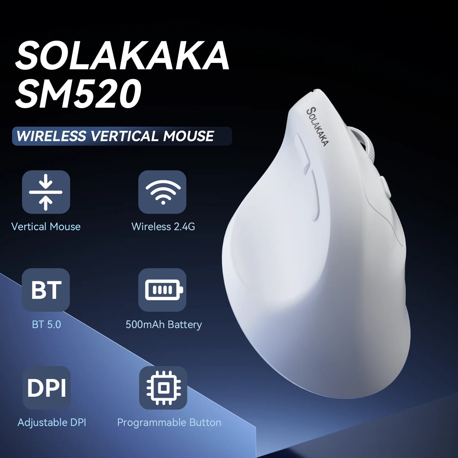 SM520 Vertical Mouse Wireless Bluetooth 5.0 2.4G Ergonomic 12800 DPI 6 Buttons for Mac Tablet Laptops Computer PC Mice