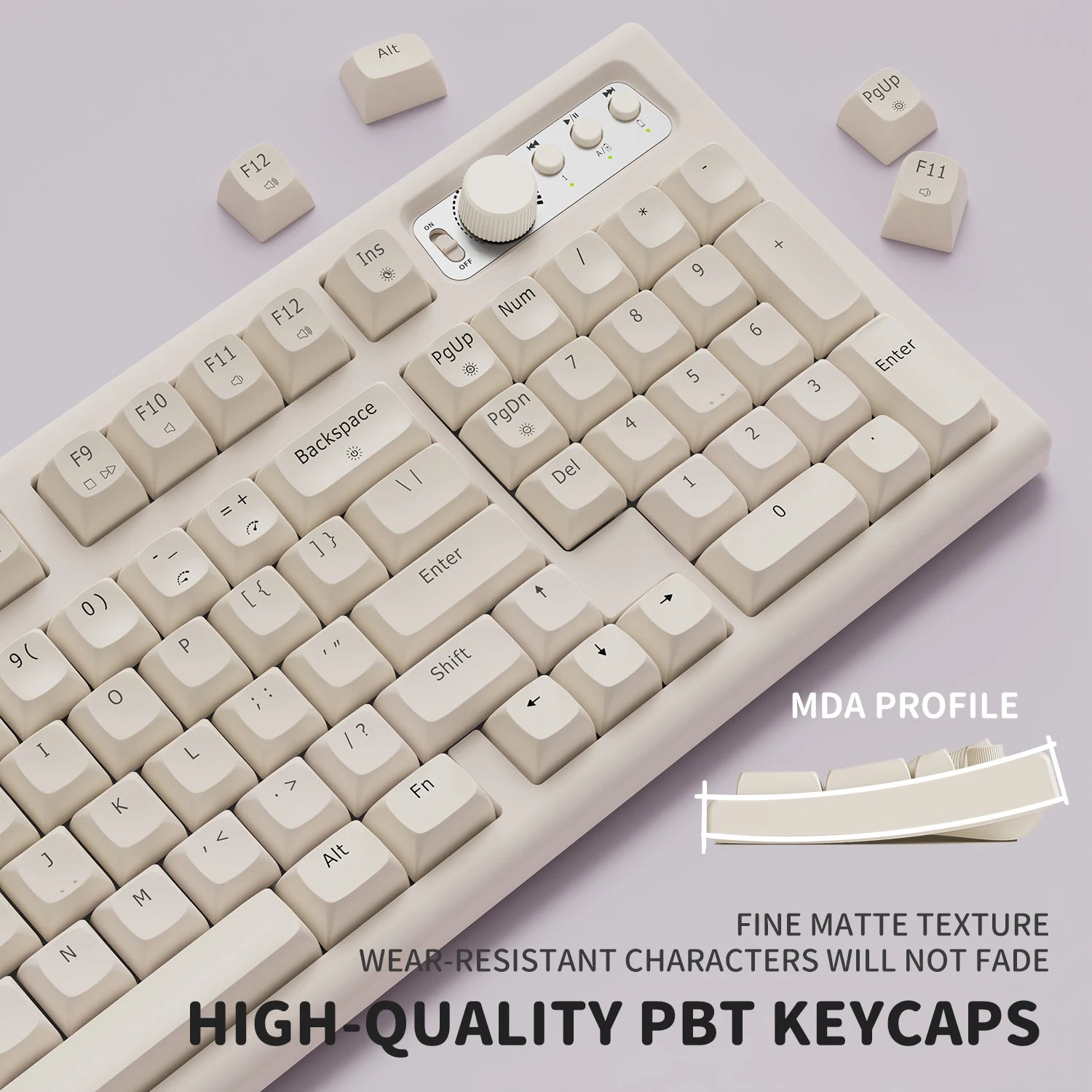 EWEADN V97 Cute Creamy Keyboard, Bluetooth/2.4GHz Gaming Keyboard Wireless with RGB Backlit, Rechargeable, Quiet, for PC Gamer